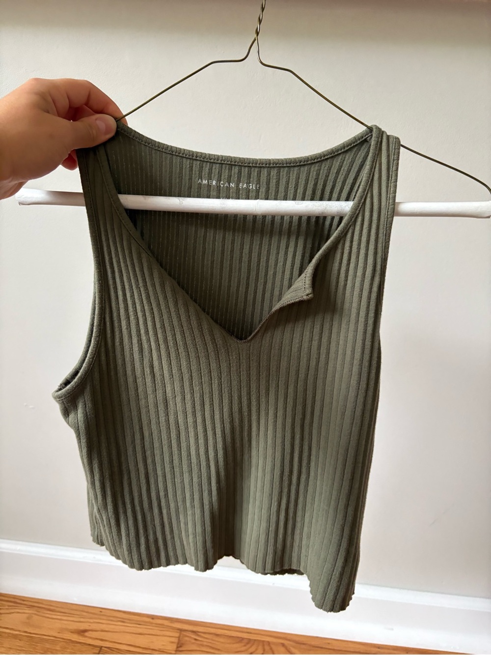 American Eagle Outfitters Olive Ribbed V-Neck Crop Top